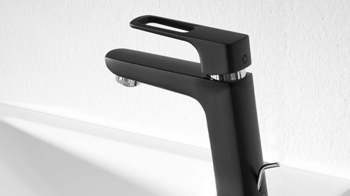 Mischbatterie Interliving aus Metall in Schwarz Interliving Bad Serie 7842 – Waschtisch-Armatur mattschwarzes Metall