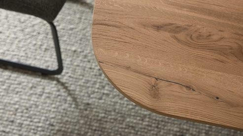 Tischgruppe Interliving aus Holz in Holzfarben Interliving Esszimmer Serie 5119 - Essgruppe helle Eiche rustico, anthrazitfarbenes Metall & olivfarbener Webstoff